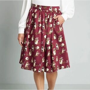 MODCLOTH Raccoon Print Midi Skirt with Pockets Plus Size High Waisted
